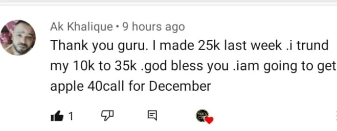 Real testimonial screenshot